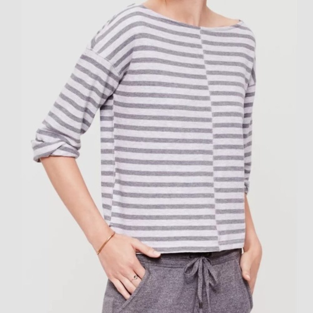 Lou & Grey Slub Cotton Striped Boat Neck Top Small